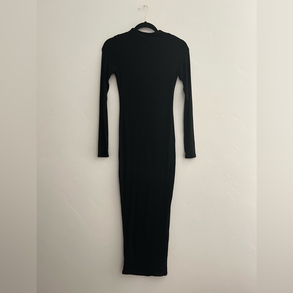 NWT Naked Wardrobe Black Maxi Body Con Dress Mock Neck Long Sleeves Size Small